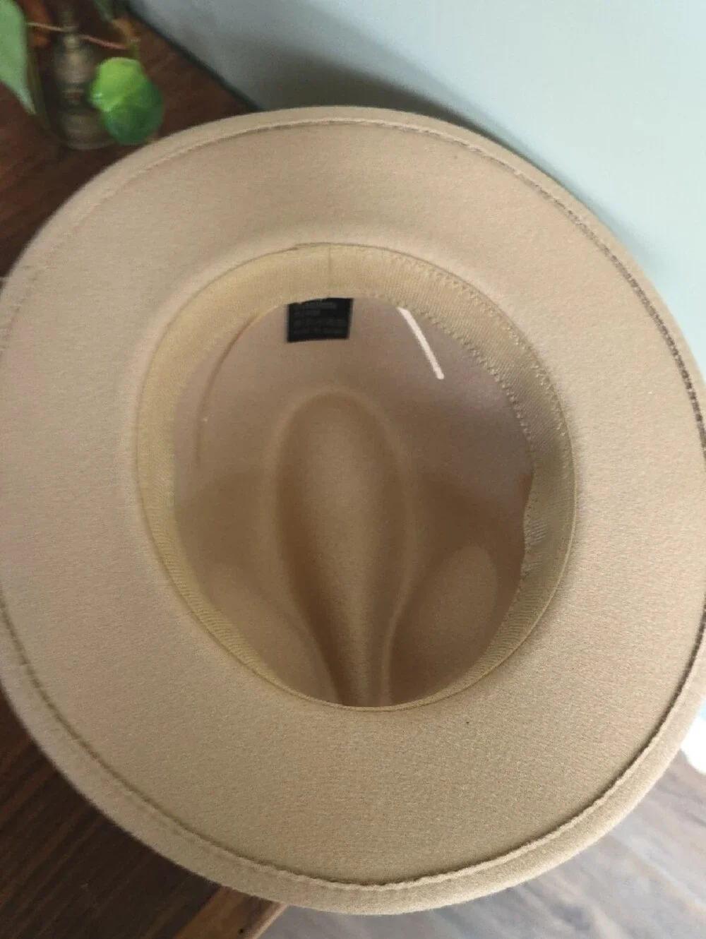 Beige Wool Felt Fedora Hat with Brown Band
